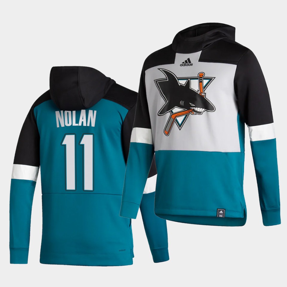 Men San Jose Sharks #11 Nolan Blue NHL 2021 Adidas Pullover Hoodie Jersey->customized nhl jersey->Custom Jersey